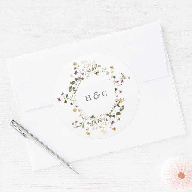 Sticker Rond Élégant Fleur sauvage séché Pampas Mariage Floral (Enveloppe)