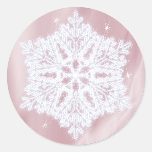 Sticker Rond Élégant flocon de neige Faux Rose Gold Winter Holi (Devant)
