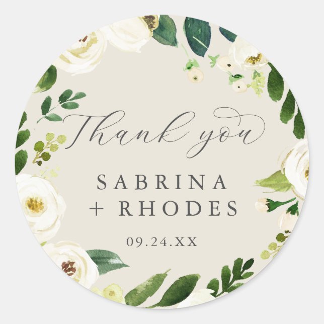 Sticker Rond Élégant floral blanc | Champagne Wedding Favor (Devant)
