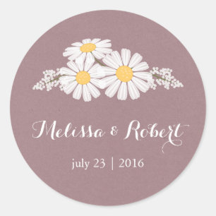 Sticker Rond Elégant floral blanc marguerites Bouquet Mariage