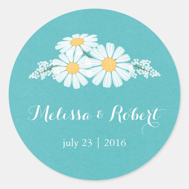 Sticker Rond Elégant floral blanc marguerites Bouquet Mariage (Devant)