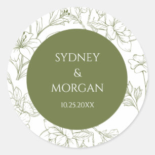 Sticker Rond Élégant floral botanique mariage vert sauge 
