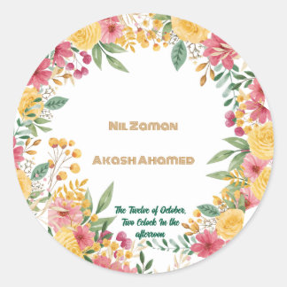 Sticker Rond Élégant Floral double nom nuptiale invitation douc