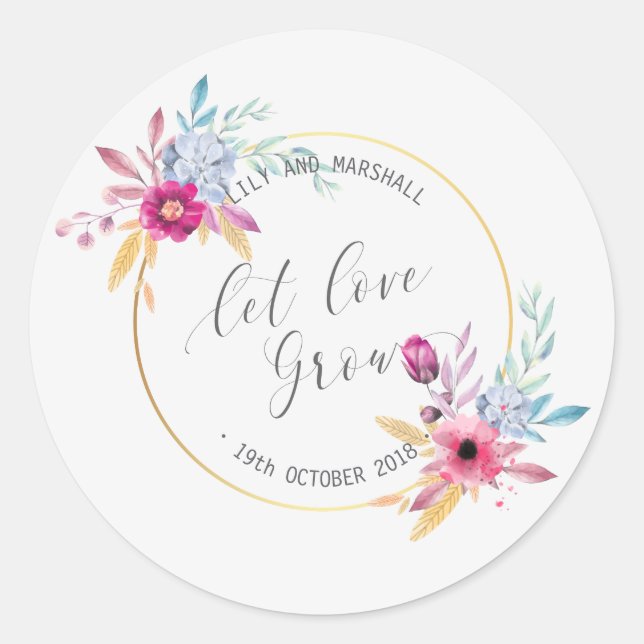 Sticker Rond Elegant floral Monsieur & Madame Mariage | Autocol (Devant)