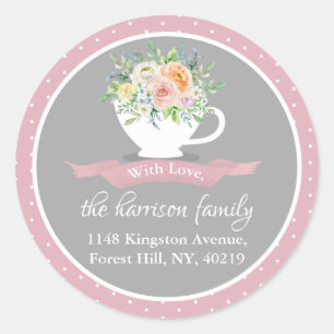 Sticker Rond Elégant Floral Teacup Adresse de retour
