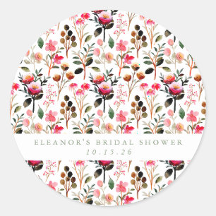 Sticker Rond Élégant floral verdure aquarelle mariage personnal
