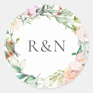 Sticker Rond Élégant floral vert à l'aquarelle