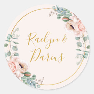 Sticker Rond Elégant flush floral Pastel Mariage Enveloppe scea