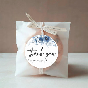 Sticker Rond Élégant Français Vintage bleu Mariage floral