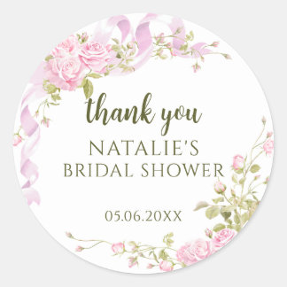 Sticker Rond Elegant Garden Floral Bridal Shower Thank You 