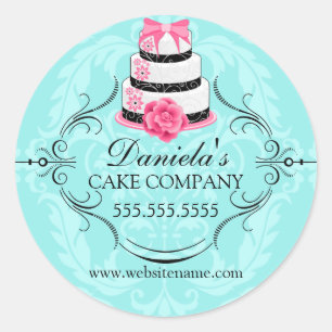 Sticker Rond Elégant gâteau et Damask Boulangerie Cachets