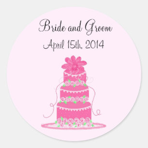 Sticker Rond Élégant gâteau Mariage rose