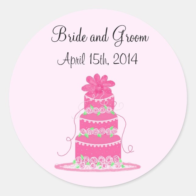 Sticker Rond Élégant gâteau Mariage rose (Devant)