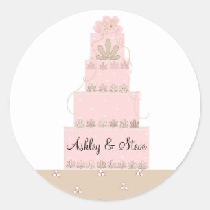 Sticker Rond Élégant gâteau rose Enregistrer la date