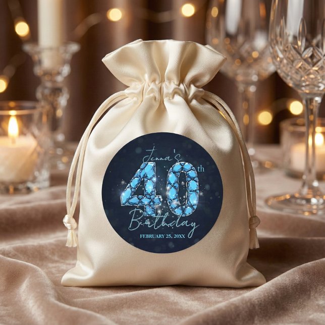 Sticker Rond Elegant Glam Sapphire Blue Gemstone 40th Birthday (Créateur téléchargé)