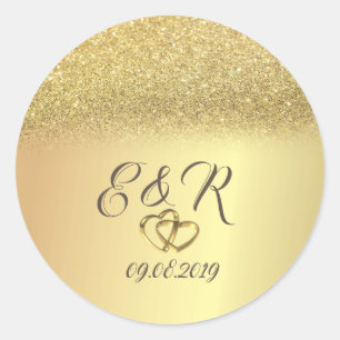 Sticker Rond Elegant Glitter Bokeh Or, Cœurs  Mariage