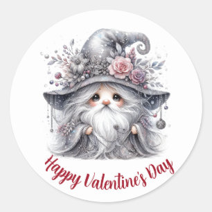 Sticker Rond Élégant gnome de la Saint-Valentin en argent