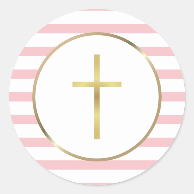Sticker Rond Elégant Gold Cross Pink Bande (Devant)