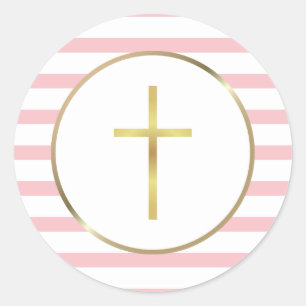 Sticker Rond Elégant Gold Cross Pink Bande
