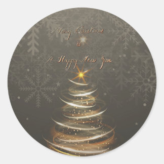 Sticker Rond  Elegant Gold  glow Christmas Tree
