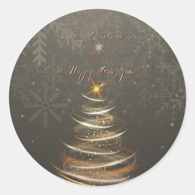 Sticker Rond  Elegant Gold  glow Christmas Tree (Devant)