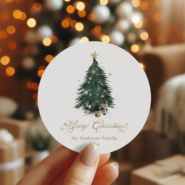Sticker Rond Elegant Gold Green Christmas tree (Créateur téléchargé)