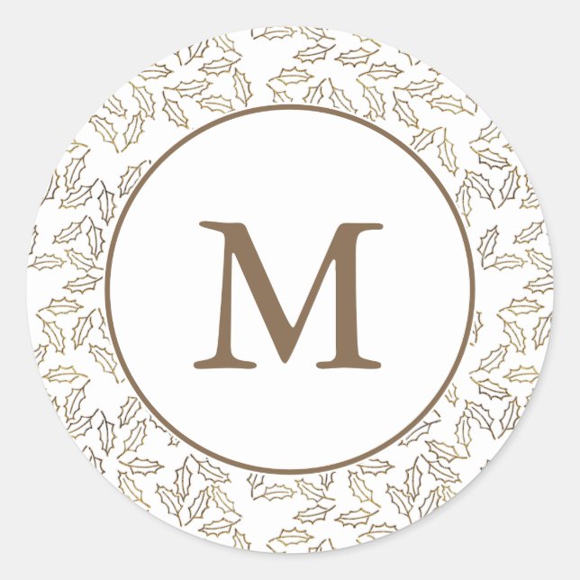 Sticker Rond Élégant Gold Holly Monogram Holiday (Devant)