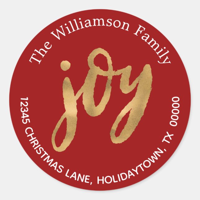 Sticker Rond Elegant Gold Joy Red Retour Adresse Noël (Devant)