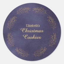 Elegant Gold Leaves Blue Christmas Cookies