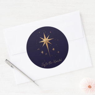 Sticker Rond Elegant Gold North Star sur Deep Blue Arrière - pl