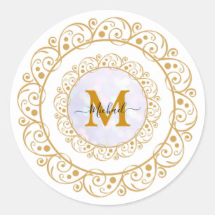 Sticker Rond Elegant Gold Parties scintillant Initial & Nom