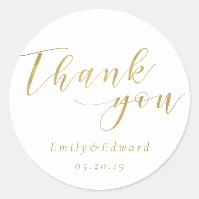 Sticker Rond Elégant Gold Script Wedding Favor Merci (Devant)