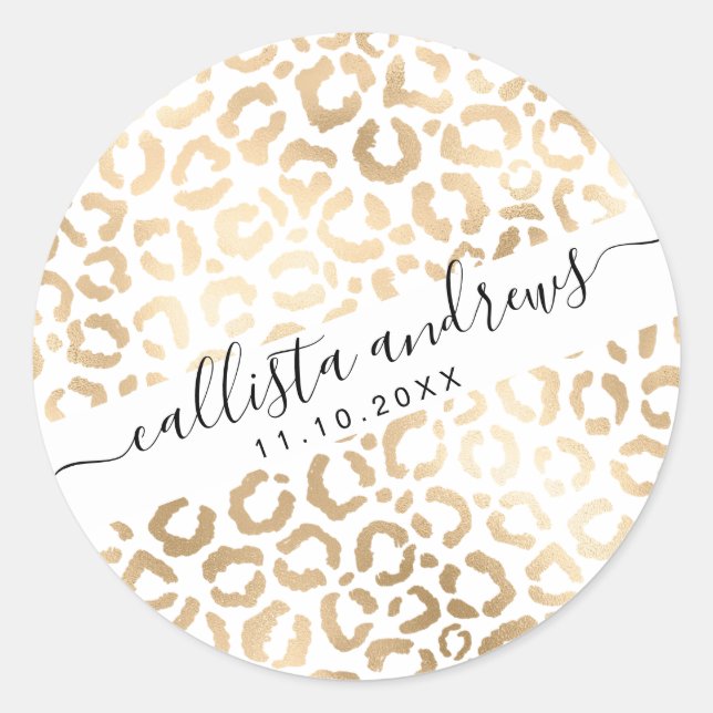 Sticker Rond Elegant Gold White Leopard Cheetah Animal Print (Devant)
