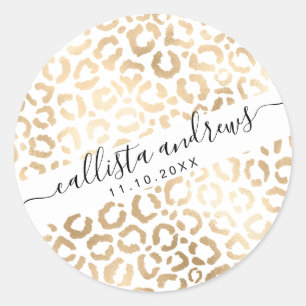 Sticker Rond Elegant Gold White Leopard Cheetah Animal Print