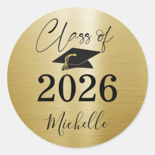 Sticker Rond Élégant Graduation Faux Brossé Metallic Print