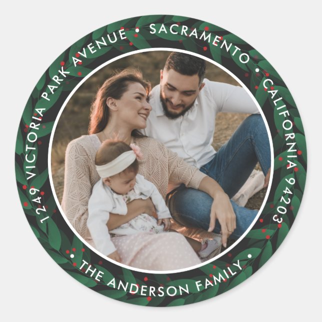 Sticker Rond Elégant Green Photo Return Adresse (Devant)