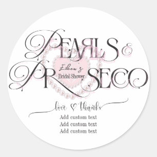 Sticker Rond Elegant Heart Pearls Prosecco Fête des mariées Bub