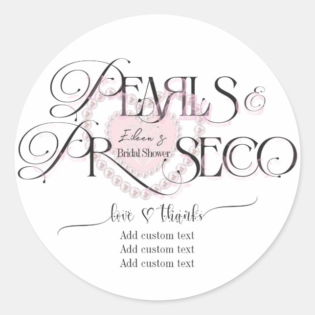 Sticker Rond Elegant Heart Pearls Prosecco Fête des mariées Bub (Devant)