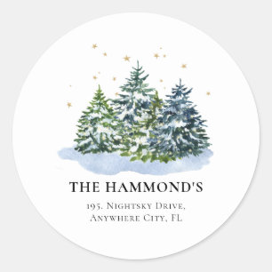 Sticker Rond Élégant hiver Arbre de Noël Retourner l'adresse Ét