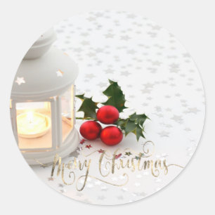 Sticker Rond Elégant Holly Berry, Étoiles