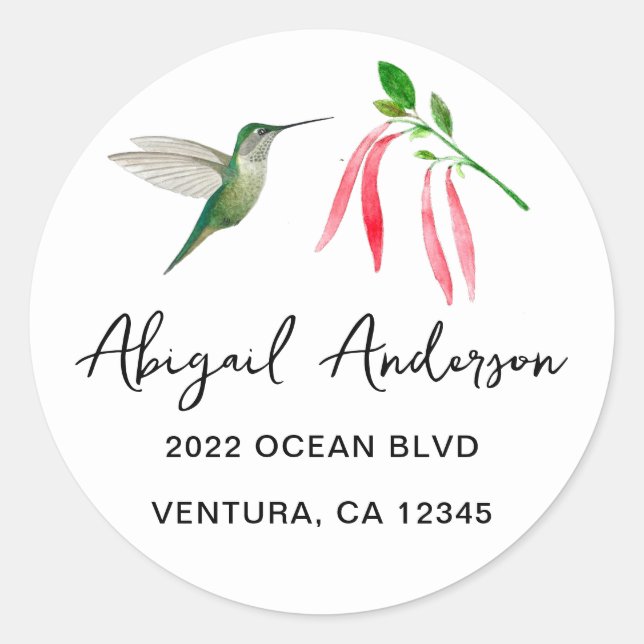 Sticker Rond Elegant Hummingbird Adresse (Devant)