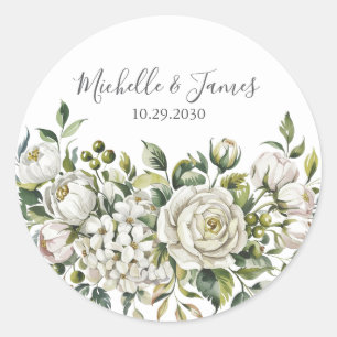 Sticker Rond Élégant Hydrangea Rose Fleurale Mariage aquarelle