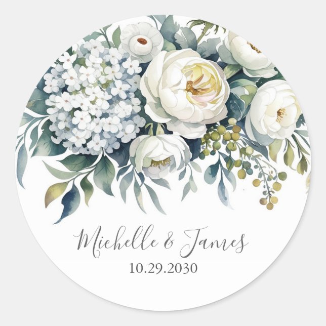 Sticker Rond Elegant Hydrangea Rose Floral Wedding              (Devant)