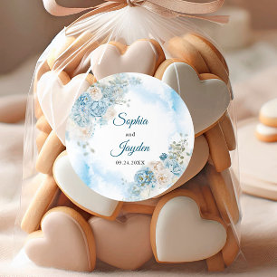Sticker Rond Elégant Ice Bleu Rose Fleurs Mariage