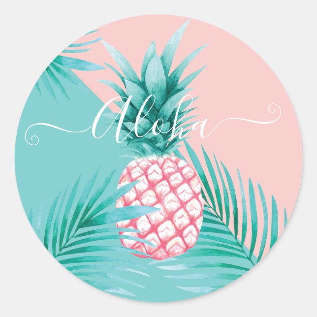 Sticker Rond elegant illustration of aloha pineapple baby showe (Devant)