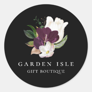 Sticker Rond Elégant ivoire violet bouquet floral noir