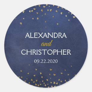 Sticker Rond Elégant joint d'enveloppe de Confetti en or bleu