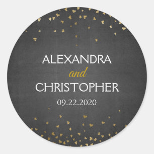 Sticker Rond Elégant joint d'enveloppe de Confetti en or noir