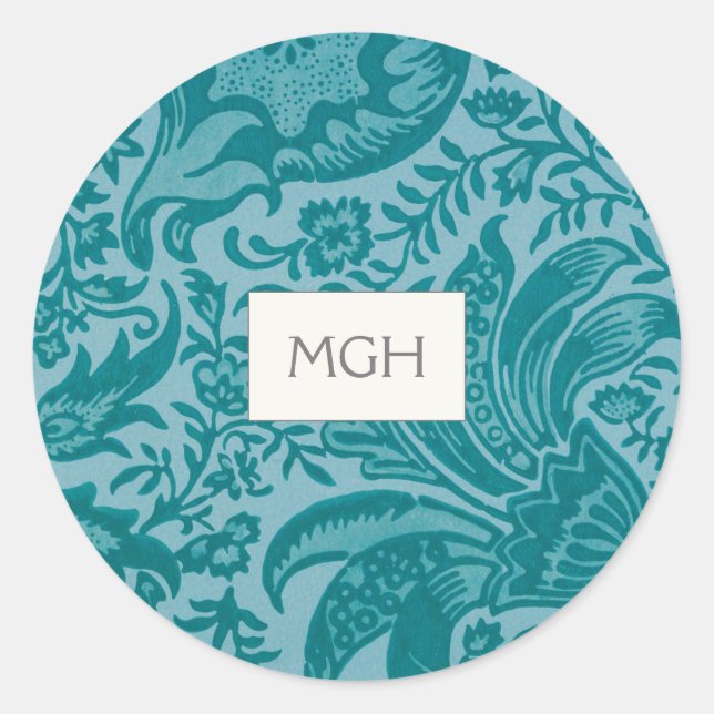 Sticker Rond Élégant joint d'enveloppe Turquoise de monogramme  (Devant)