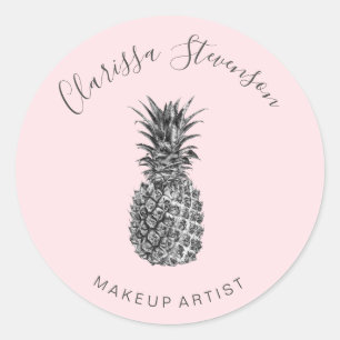 Sticker Rond Élégant joli maquillage rose ananas argenté